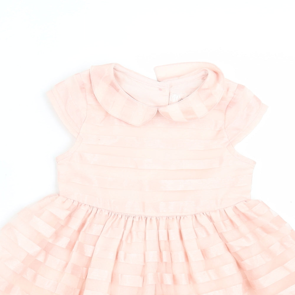Young Dimension Girls Pink Striped Polyester Fit & Flare Size 24 Months Collared Button