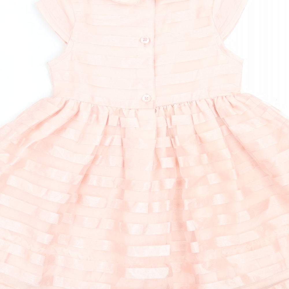 Young Dimension Girls Pink Striped Polyester Fit & Flare Size 24 Months Collared Button