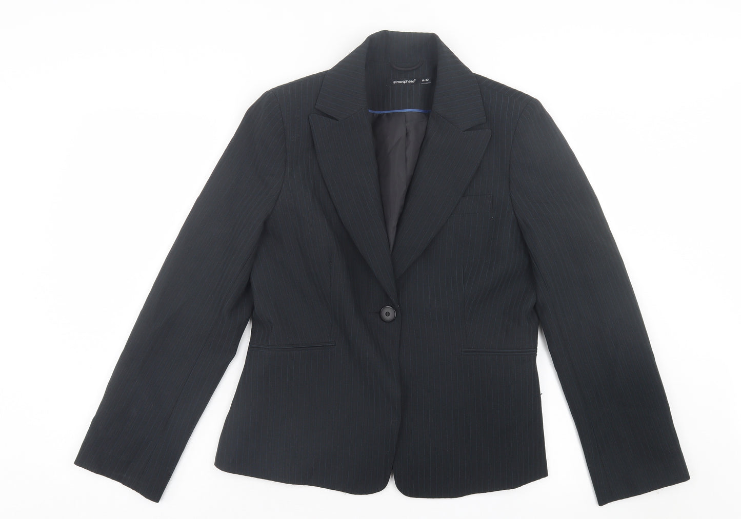 Primark Womens Black Striped Jacket Blazer Size 14 Button