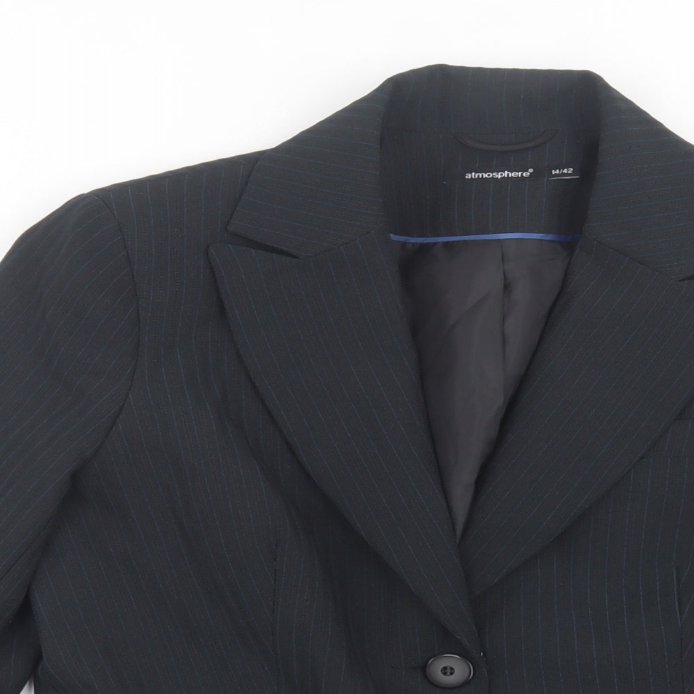 Primark Womens Black Striped Jacket Blazer Size 14 Button