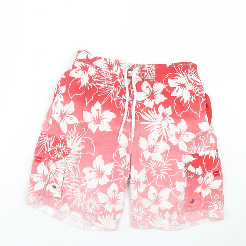 Dunnes Stores Mens Red Floral Polyester Bermuda Shorts Size S L7 in Regular Tie