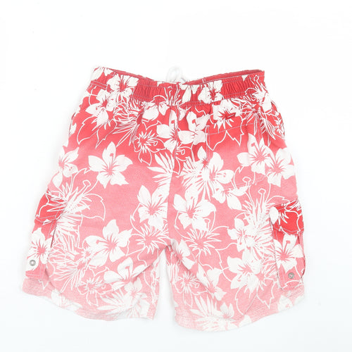 Dunnes Stores Mens Red Floral Polyester Bermuda Shorts Size S L7 in Regular Tie
