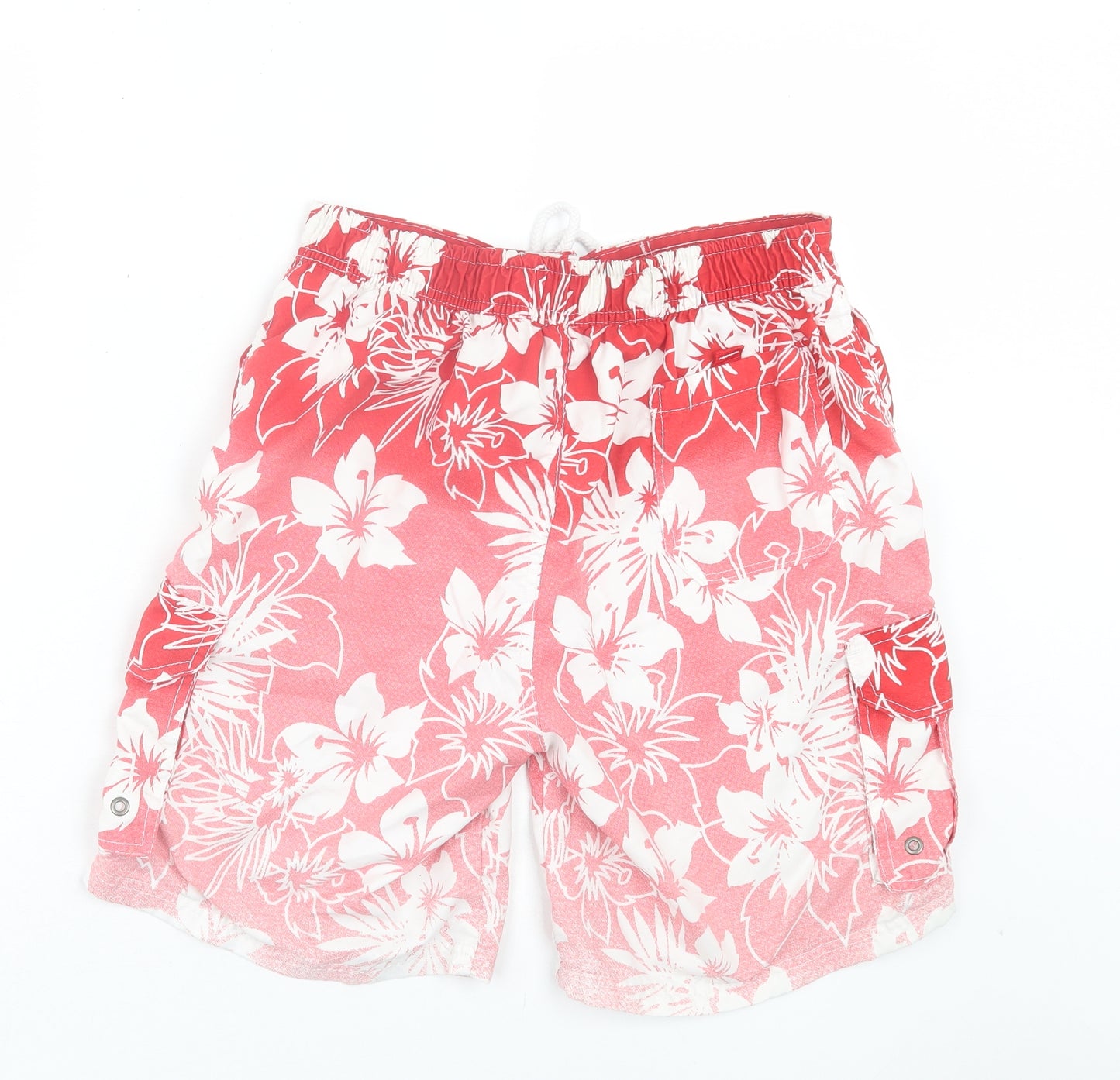 Dunnes Stores Mens Red Floral Polyester Bermuda Shorts Size S L7 in Regular Tie