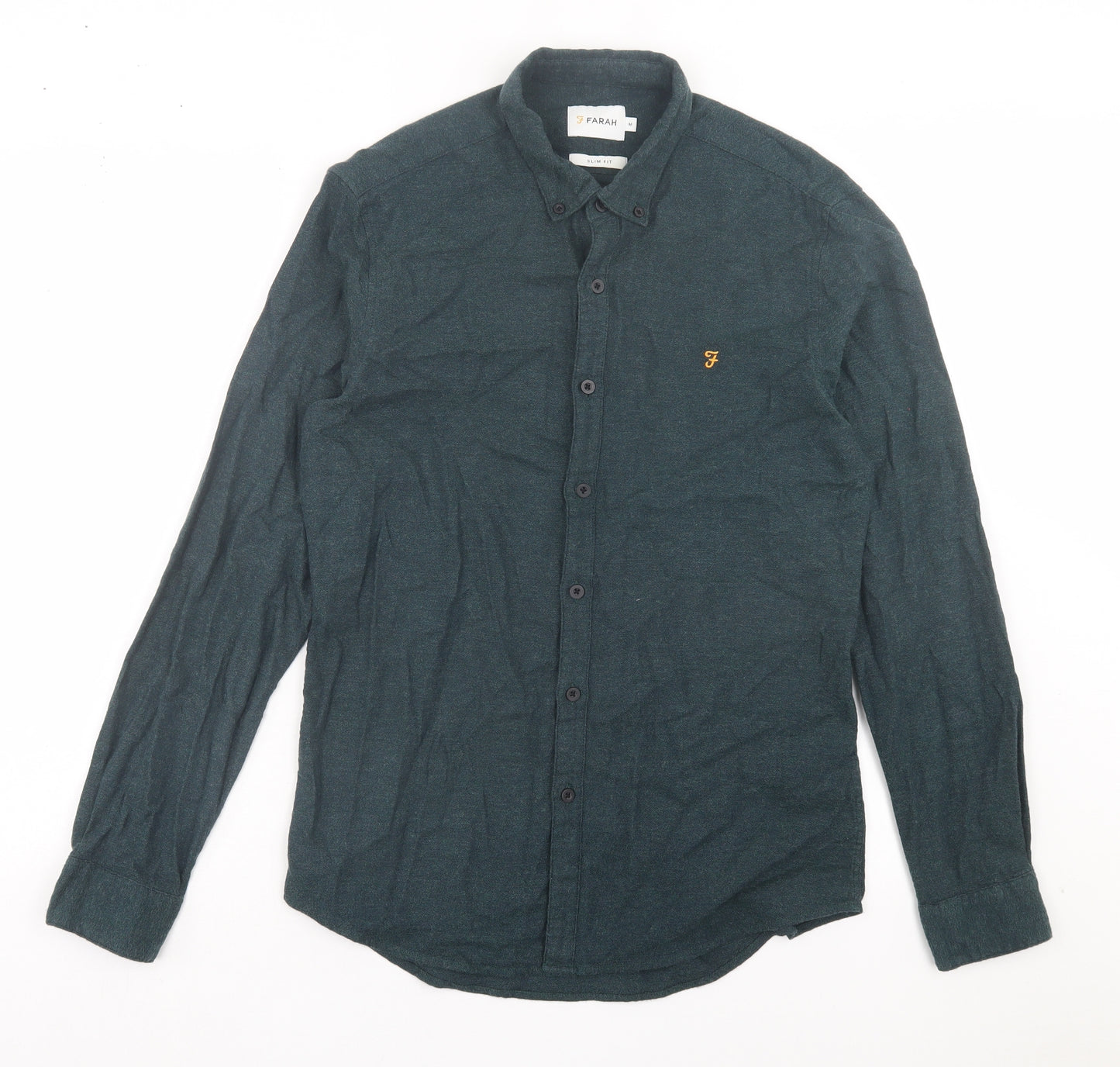 Farah Mens Green Cotton Button-Up Size M Collared Button