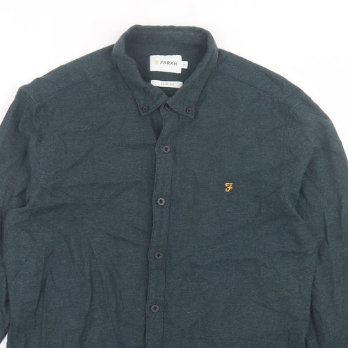 Farah Mens Green Cotton Button-Up Size M Collared Button