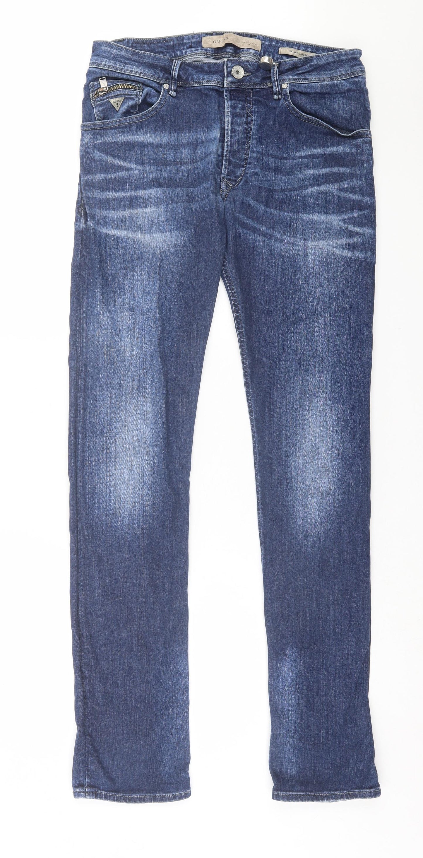 GUESS Mens Blue Cotton Skinny Jeans Size 32 in L33 in Regular Button