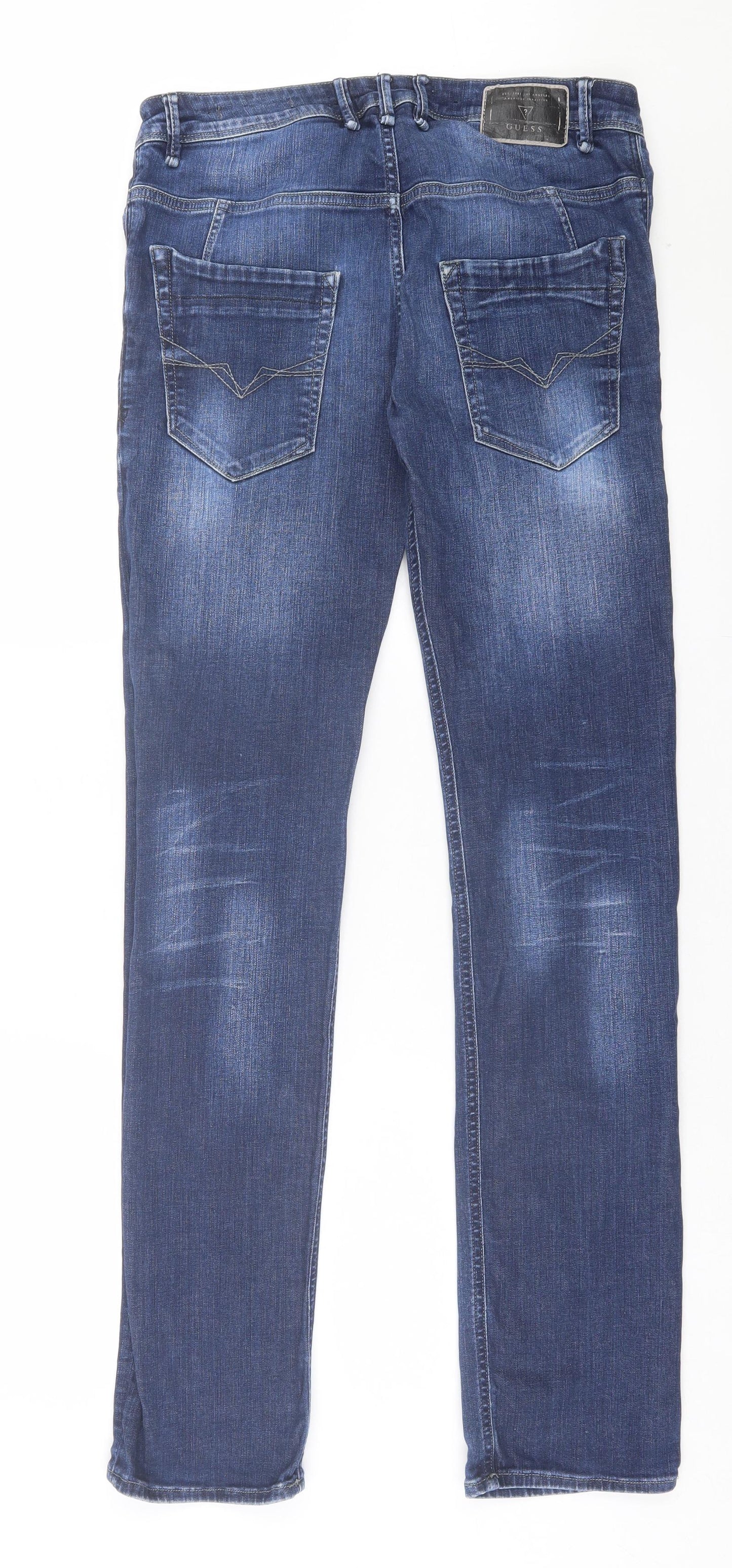 GUESS Mens Blue Cotton Skinny Jeans Size 32 in L33 in Regular Button