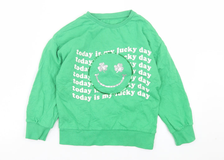 Dunnes Stores Girls Green Cotton Pullover Sweatshirt Size 7 Years Pullover - Today is my lucky day