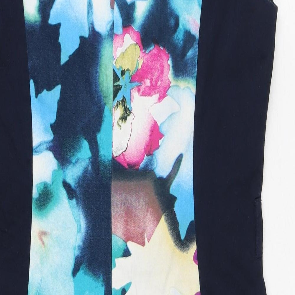 Apricot Womens Blue Floral Cotton Shift Size M Round Neck Zip
