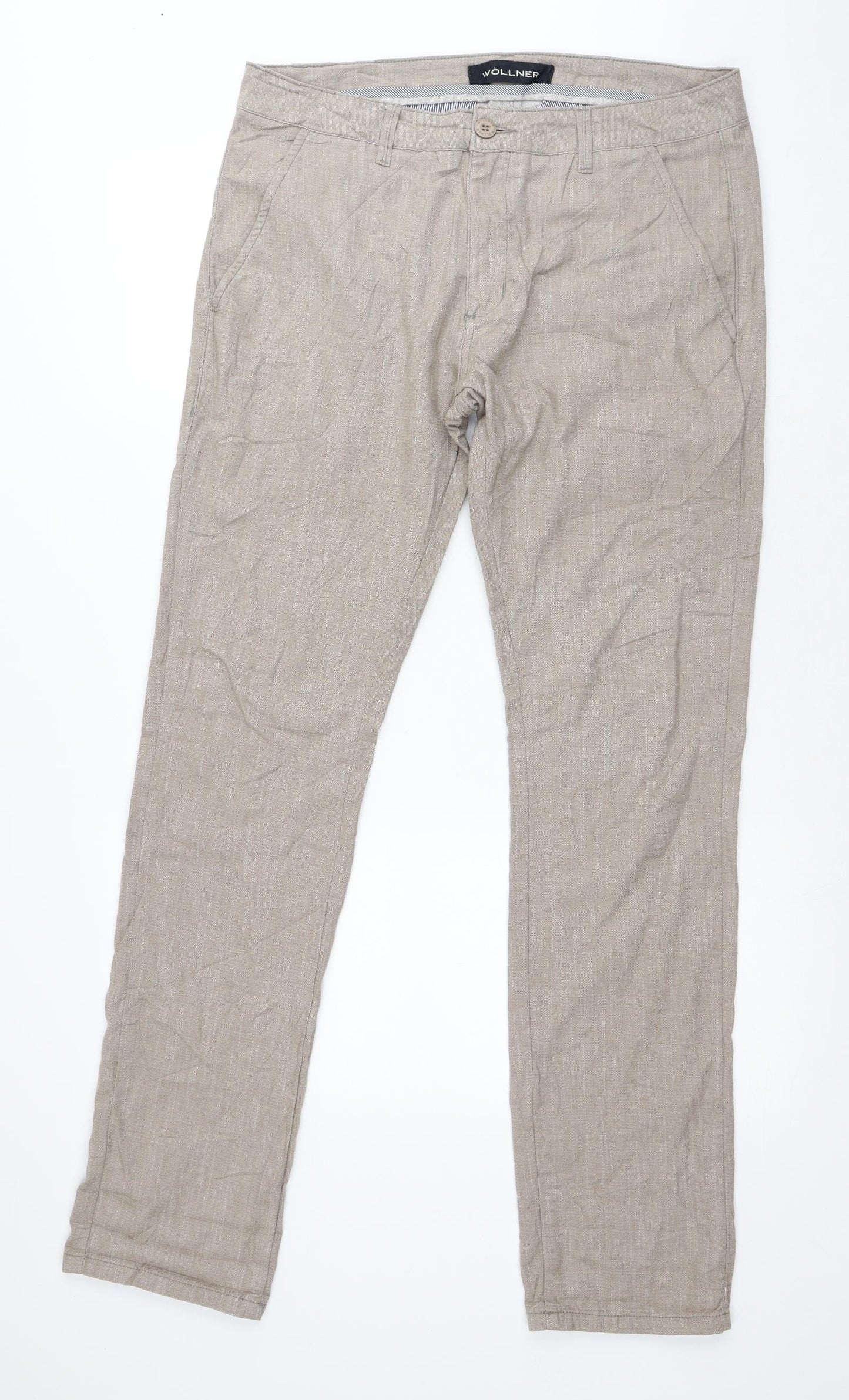 Wollner Mens Beige Leather Trousers Size 35 in L33 in Regular Button