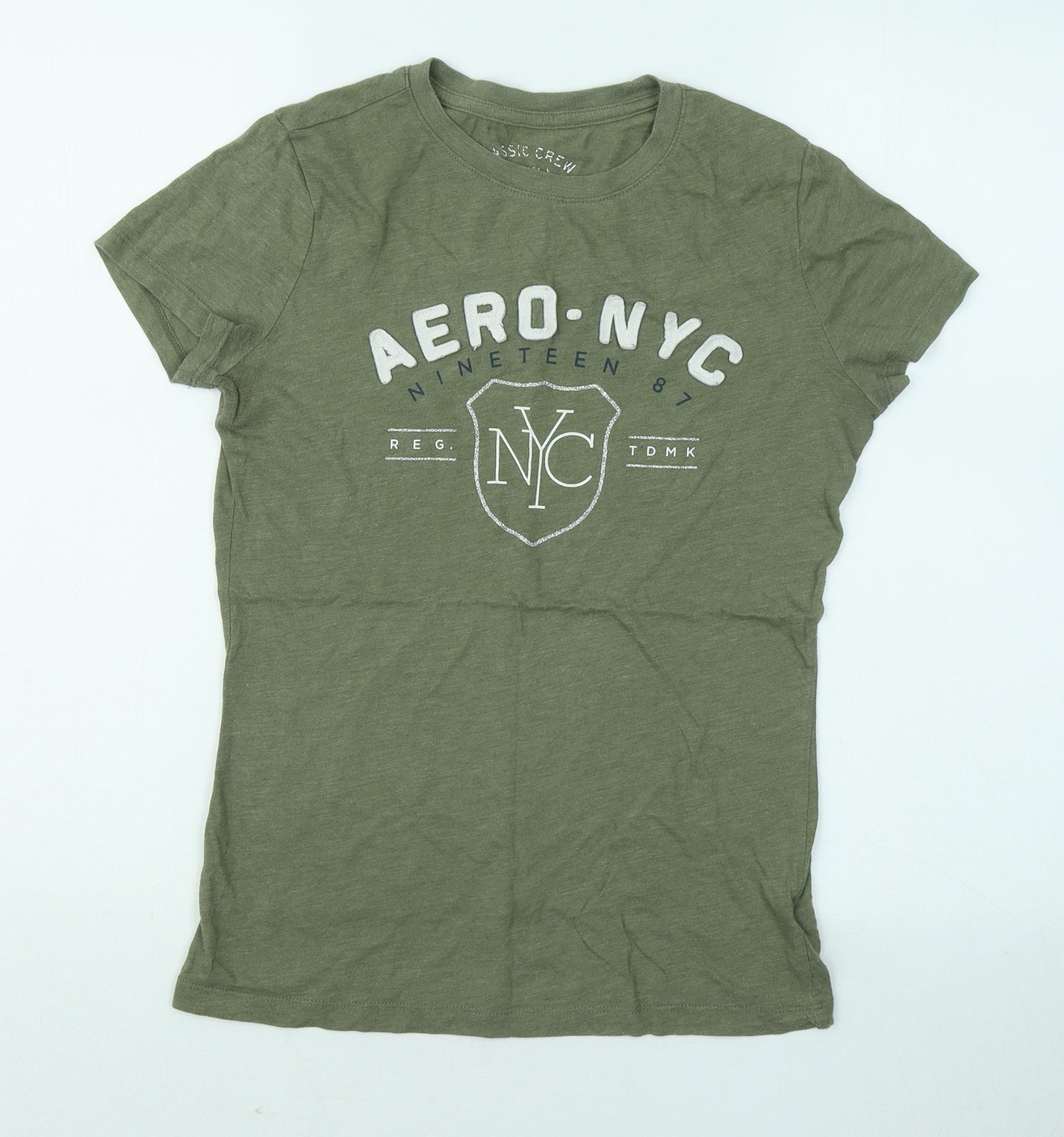 Classic Crew Womens Green Cotton Basic T-Shirt Size M Round Neck - Aero-NYC 1987
