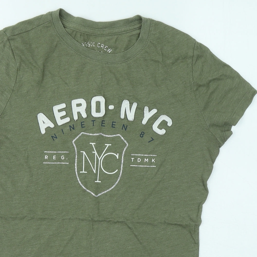 Classic Crew Womens Green Cotton Basic T-Shirt Size M Round Neck - Aero-NYC 1987