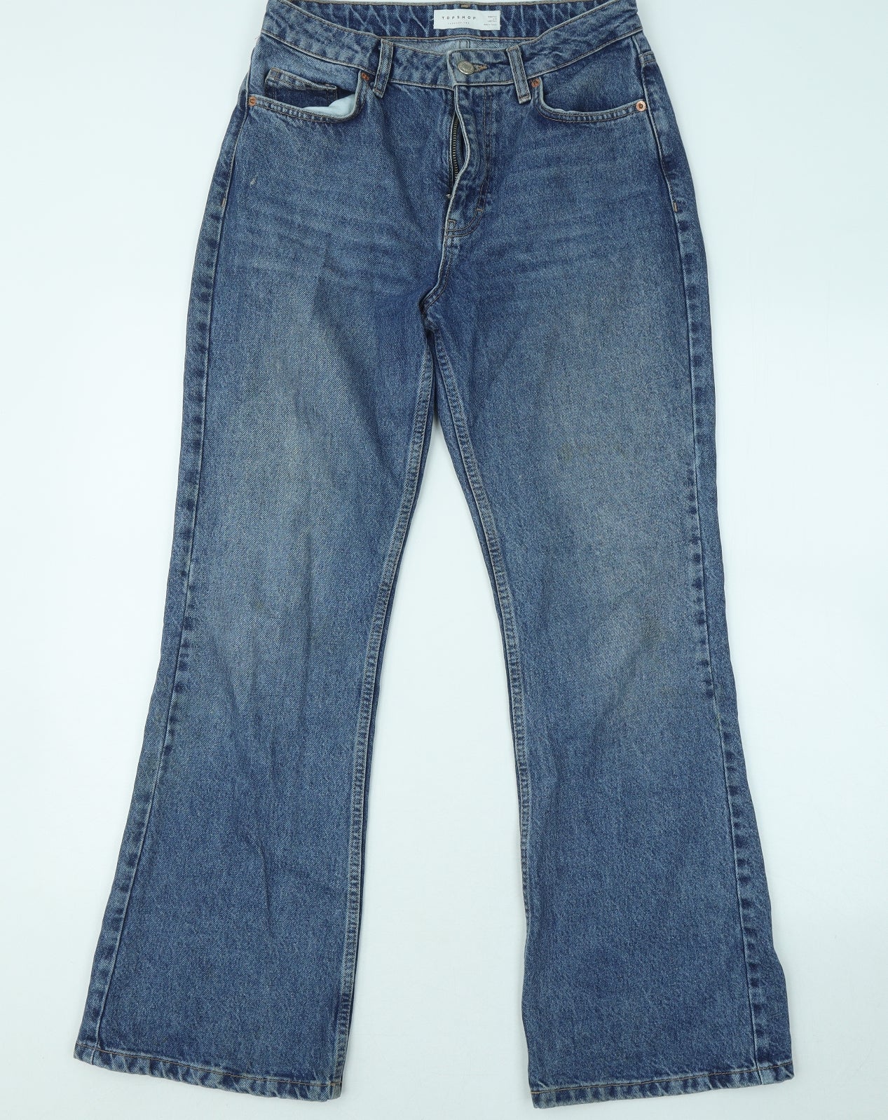 Topshop Womens Blue Cotton Bootcut Jeans Size 28 in L30 in Regular Button