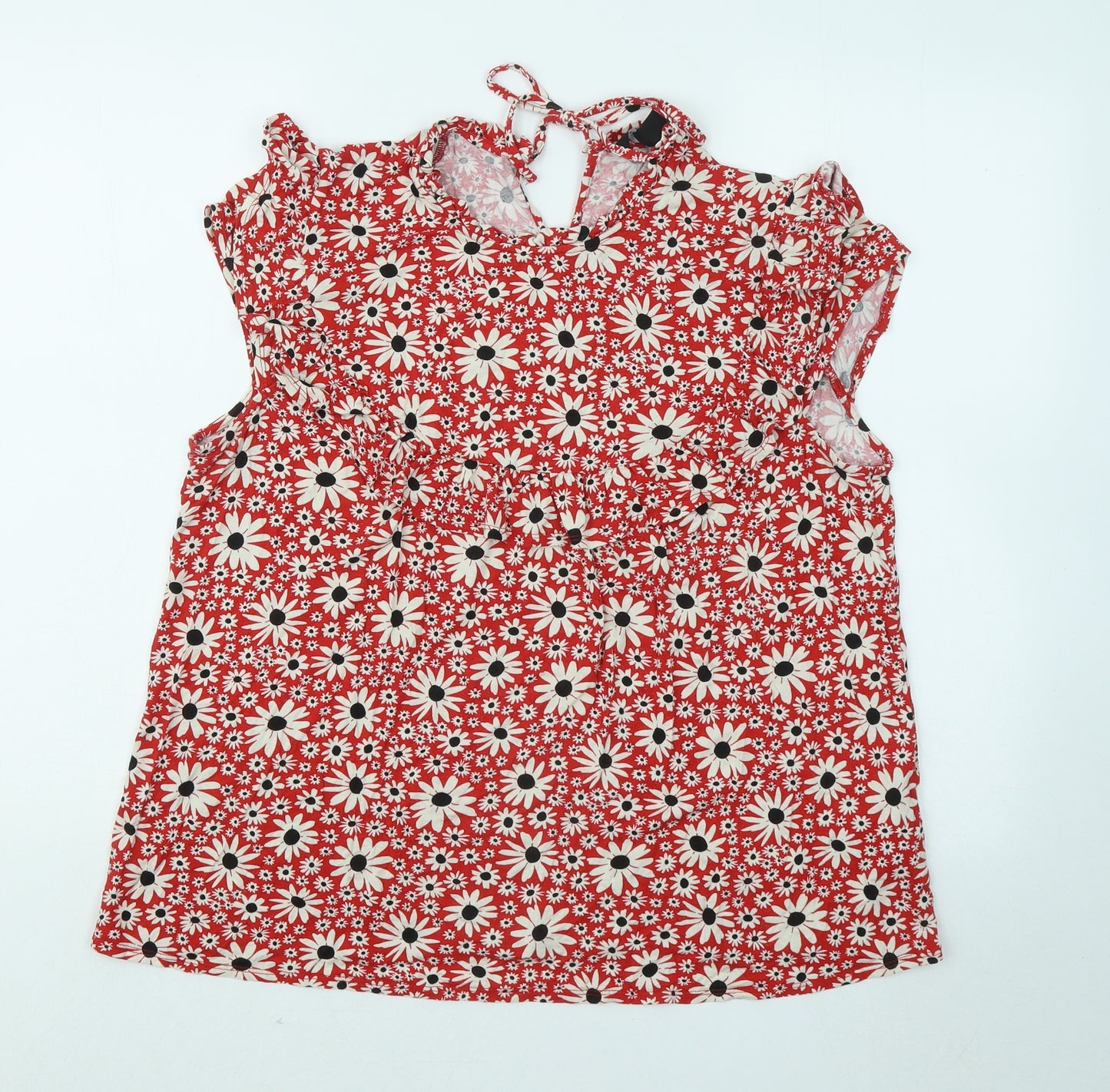 New Look Womens Red Floral Viscose Basic T-Shirt Size 18 Round Neck