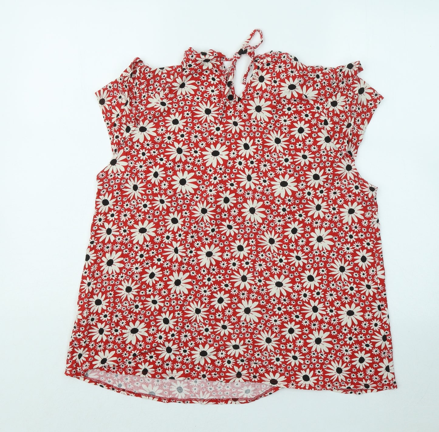 New Look Womens Red Floral Viscose Basic T-Shirt Size 18 Round Neck