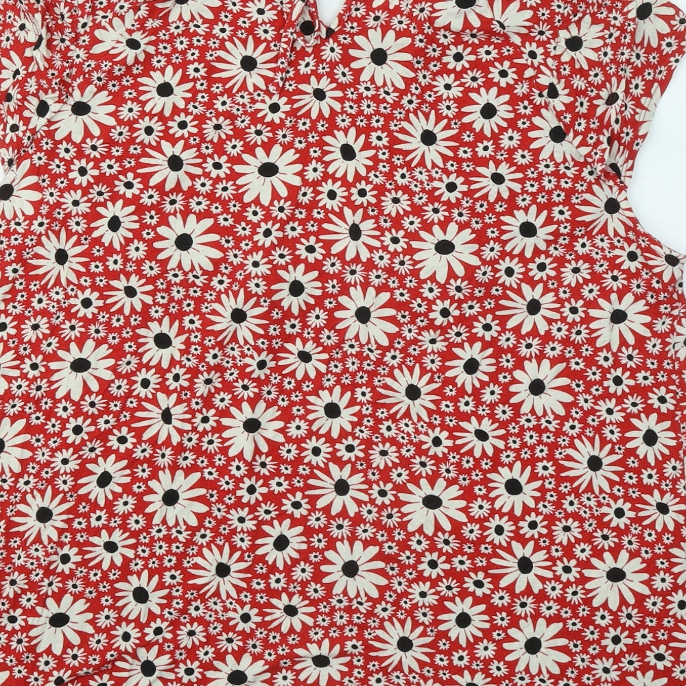 New Look Womens Red Floral Viscose Basic T-Shirt Size 18 Round Neck