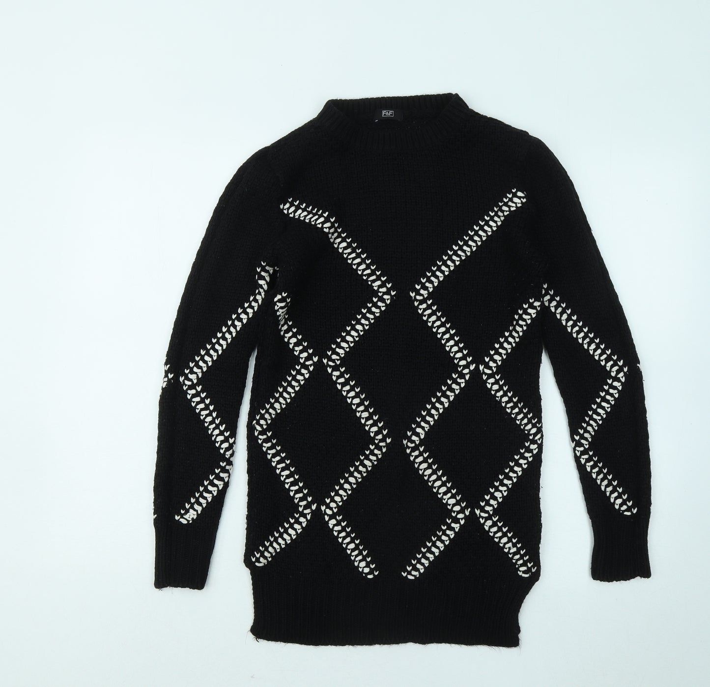 F&F Womens Black Geometric Polyester Jumper Dress Size 8 Round Neck