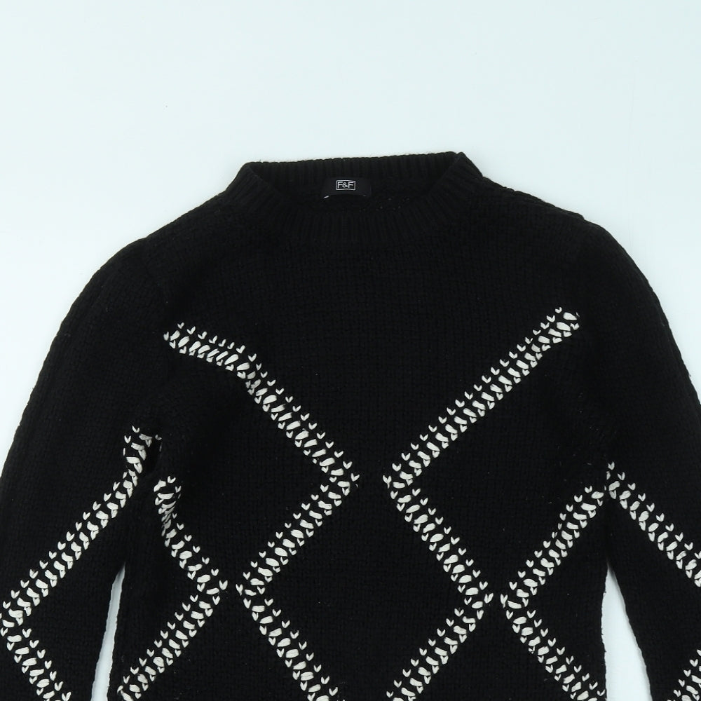 F&F Womens Black Geometric Polyester Jumper Dress Size 8 Round Neck