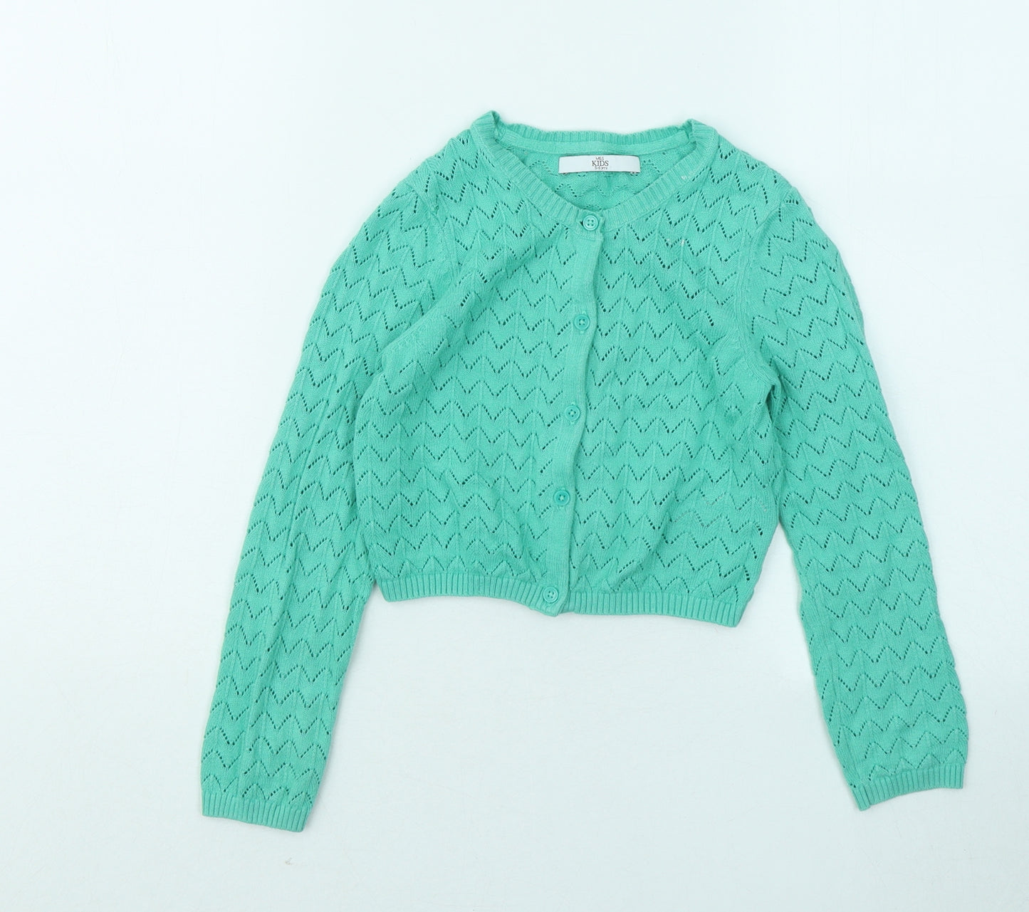 Marks and Spencer Girls Green Round Neck Cotton Cardigan Jumper Size 5-6 Years Button