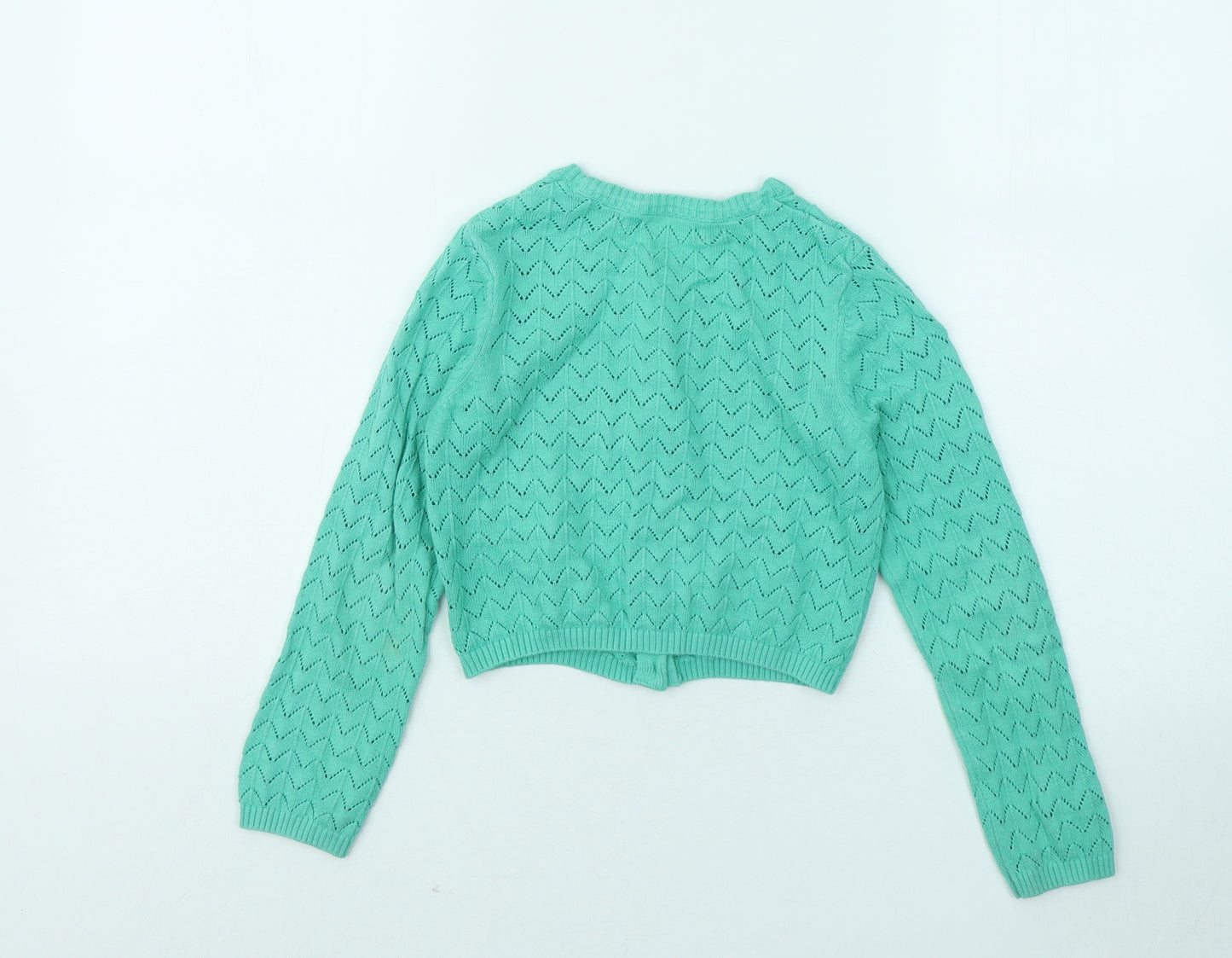 Marks and Spencer Girls Green Round Neck Cotton Cardigan Jumper Size 5-6 Years Button