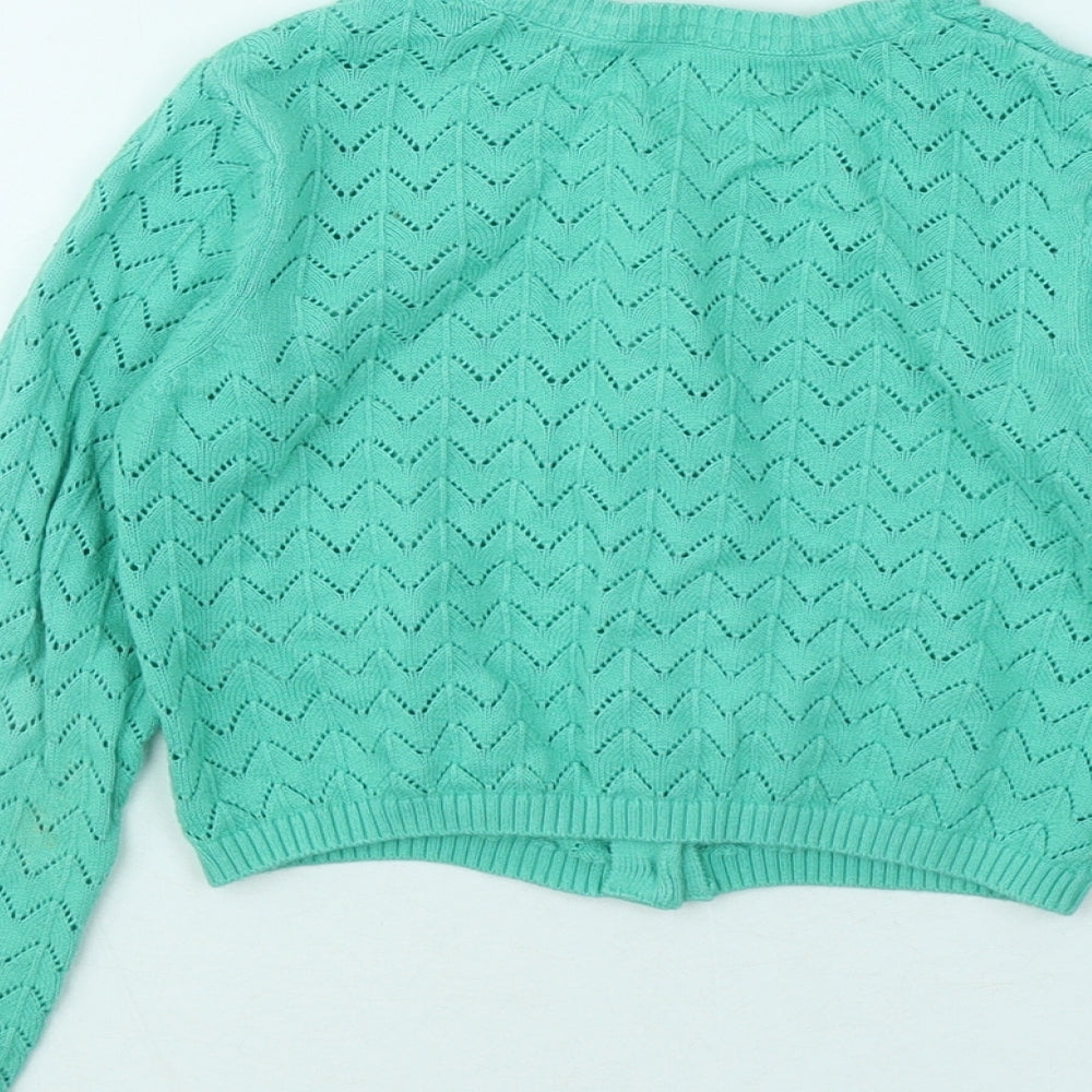 Marks and Spencer Girls Green Round Neck Cotton Cardigan Jumper Size 5-6 Years Button