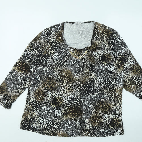 Annabelle Womens Black Floral Polyester Basic T-Shirt Size 16 Round Neck - Gold Neck Detail