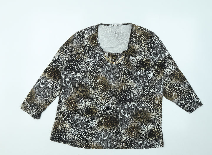 Annabelle Womens Black Floral Polyester Basic T-Shirt Size 16 Round Neck - Gold Neck Detail