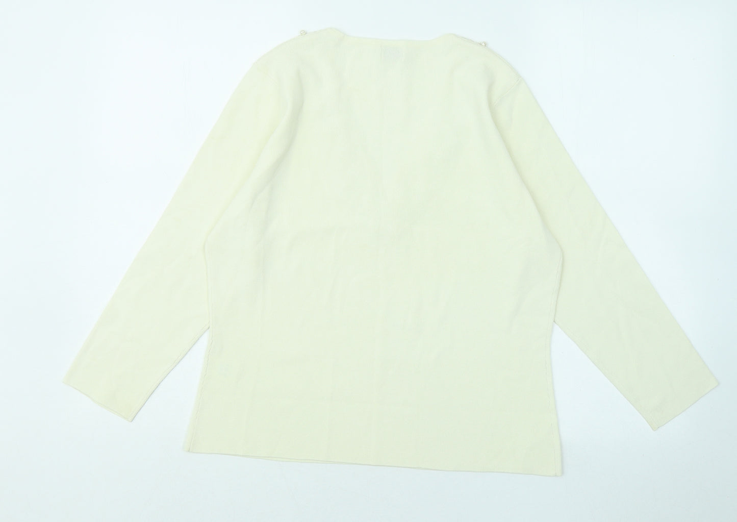 Viyella Womens Ivory V-Neck Geometric Viscose Pullover Jumper Size L