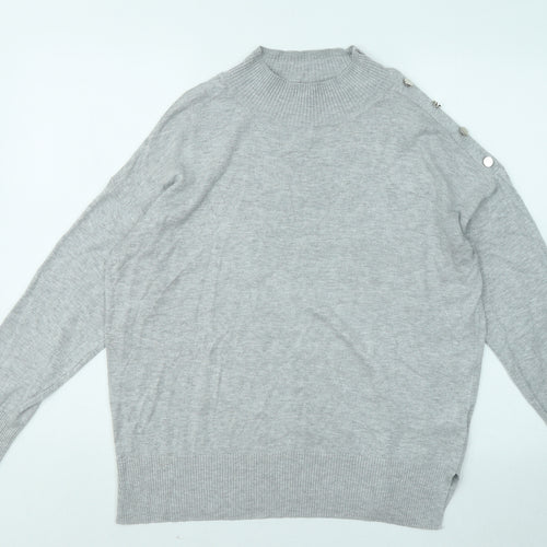 F&F Womens Grey Mock Neck Viscose Pullover Jumper Size 12