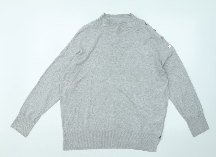 F&F Womens Grey Mock Neck Viscose Pullover Jumper Size 12