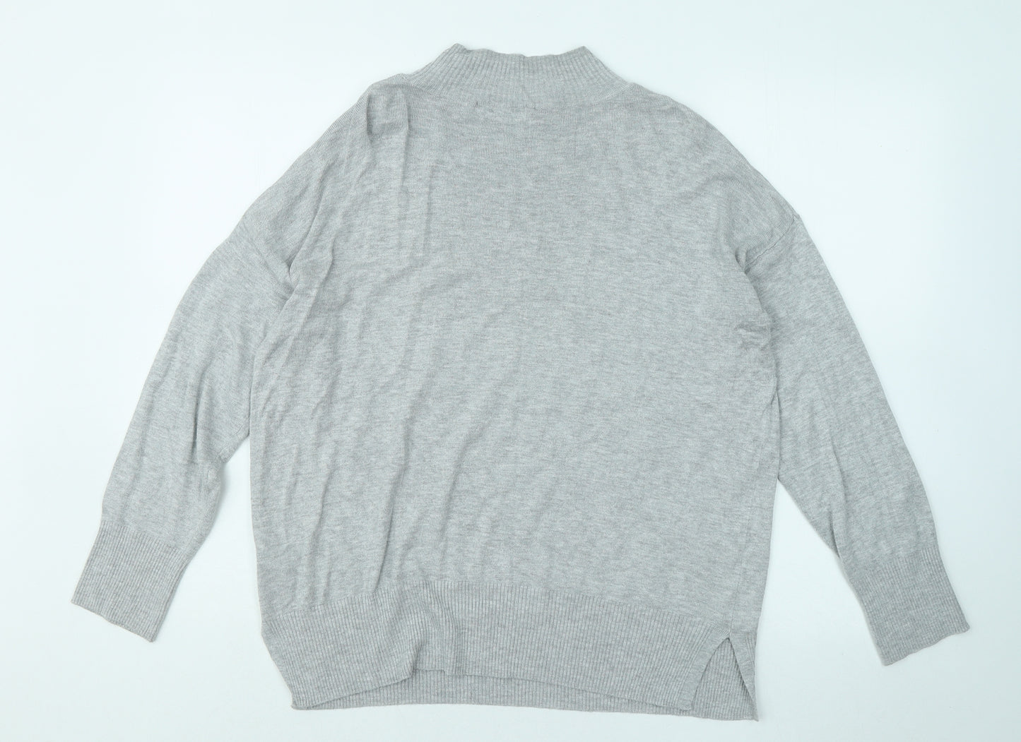 F&F Womens Grey Mock Neck Viscose Pullover Jumper Size 12