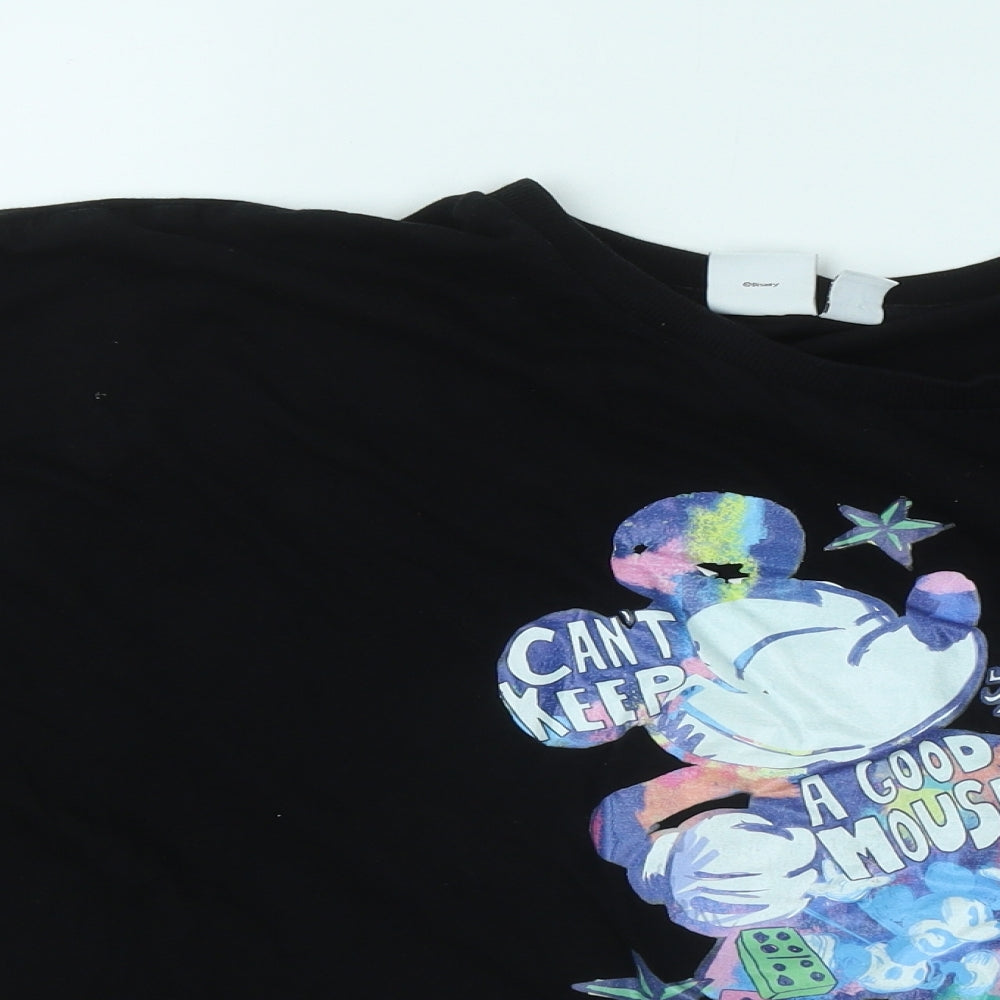 Primark Womens Black Cotton Basic T-Shirt Size 14 Round Neck - Mickey Mouse