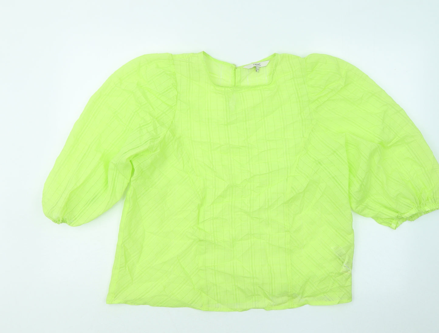 NEXT Womens Green Viscose Basic Blouse Size 14 Round Neck - Puff Sleeve