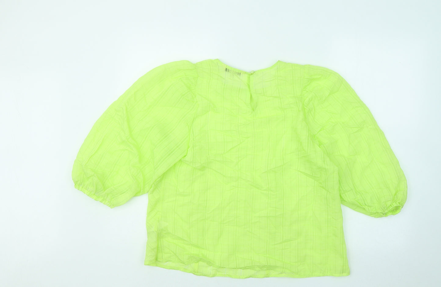 NEXT Womens Green Viscose Basic Blouse Size 14 Round Neck - Puff Sleeve