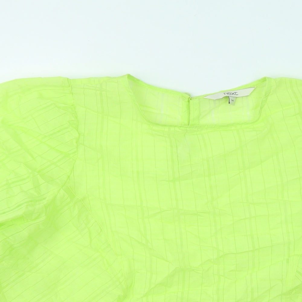 NEXT Womens Green Viscose Basic Blouse Size 14 Round Neck - Puff Sleeve
