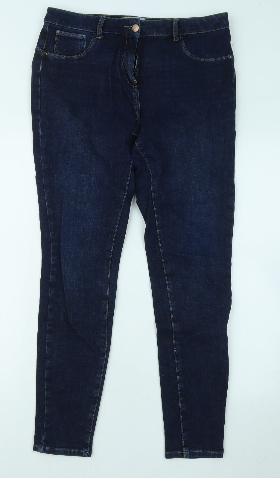 NEXT Womens Blue Cotton Skinny Jeans Size 14 L27 in Regular Zip