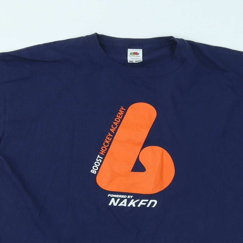 Fruit of the Loom Mens Blue Cotton T-Shirt Size 14 Round Neck - Boost Hockey Academy