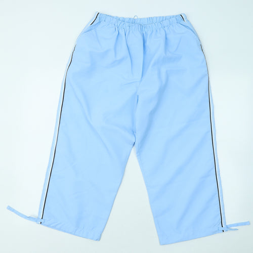 Pure Womens Blue Polyester Cropped Trousers Size 14 L20 in Regular Drawstring