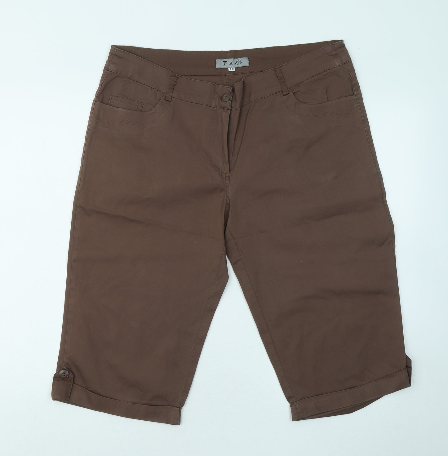 F&B Mens Brown Cotton Chino Shorts Size 2XL Regular Zip