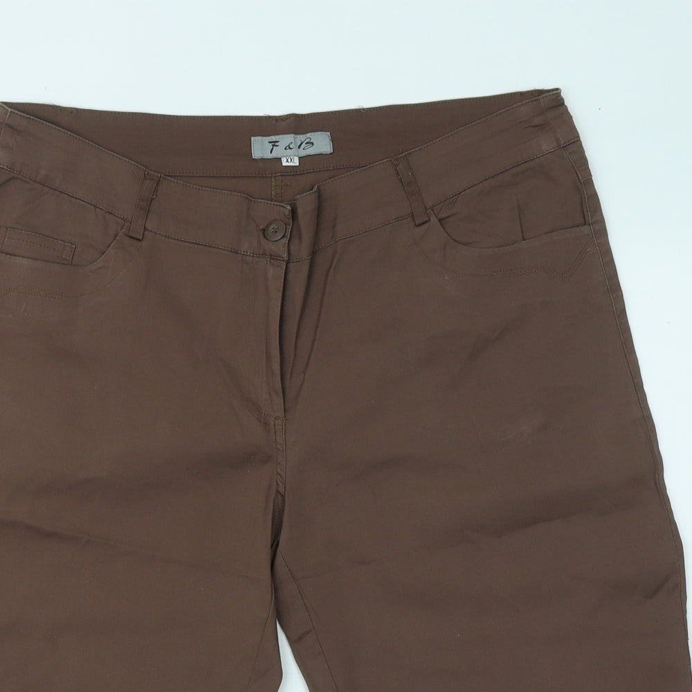 F&B Mens Brown Cotton Chino Shorts Size 2XL Regular Zip