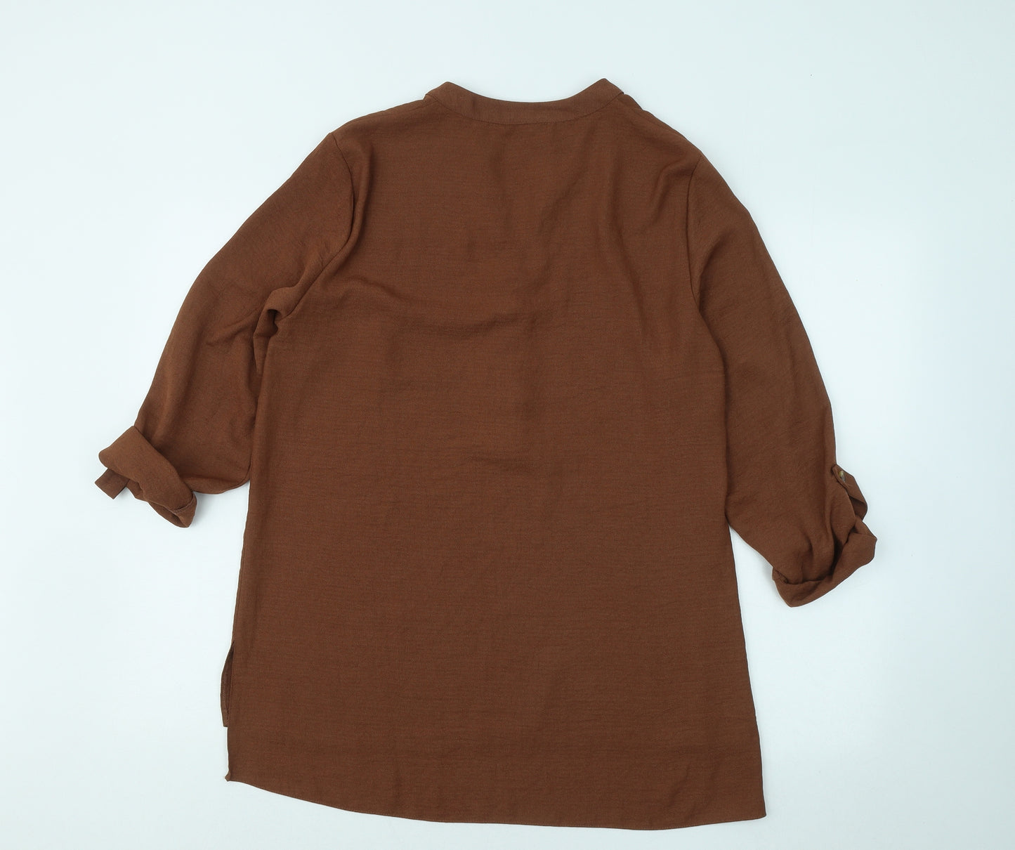 TU Womens Brown Polyester Basic Blouse Size 12 V-Neck