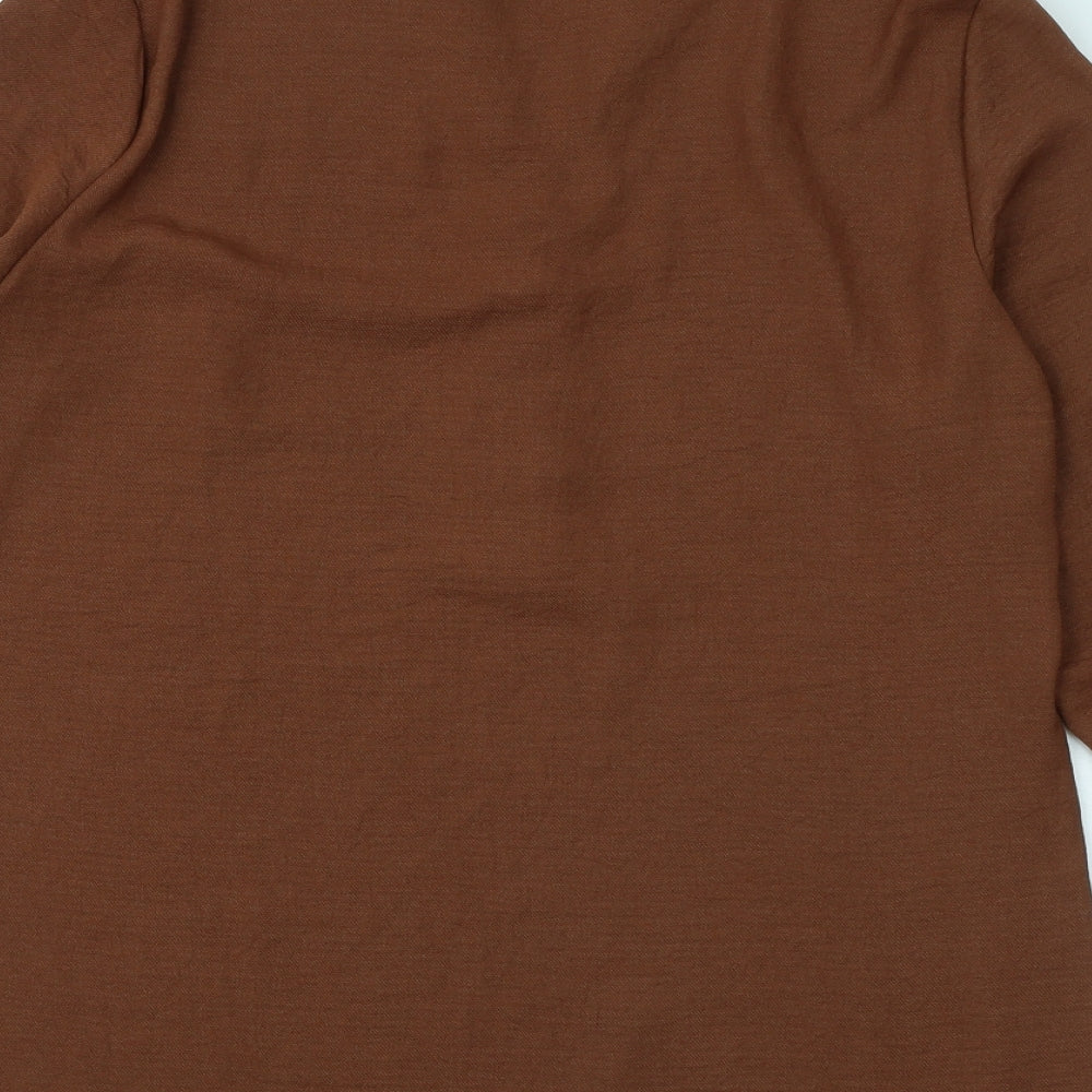 TU Womens Brown Polyester Basic Blouse Size 12 V-Neck