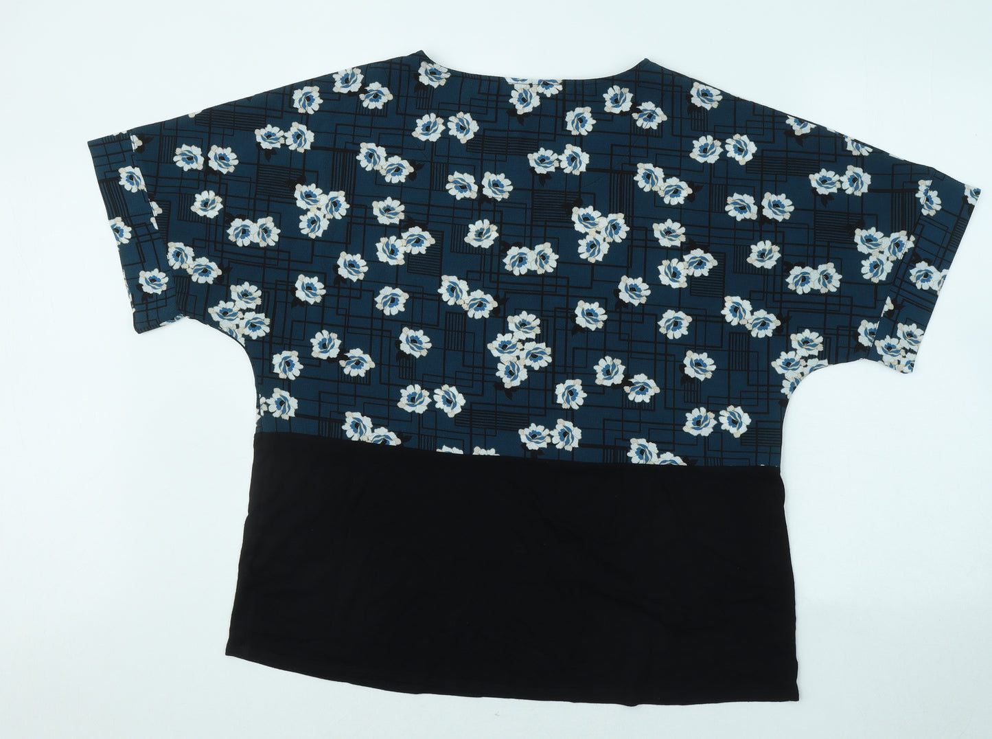TU Womens Blue Floral Viscose Basic T-Shirt Size 14 Round Neck