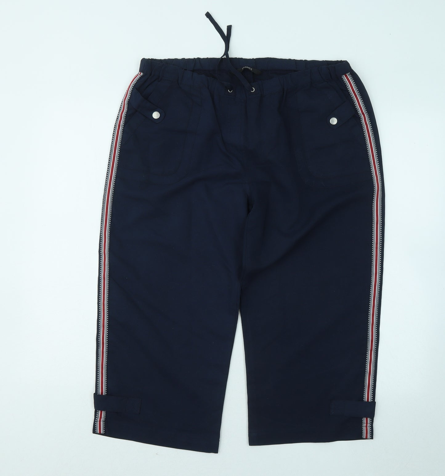 Dunnes Womens Blue Polyester Cropped Trousers Size 14 L20 in Regular Drawstring