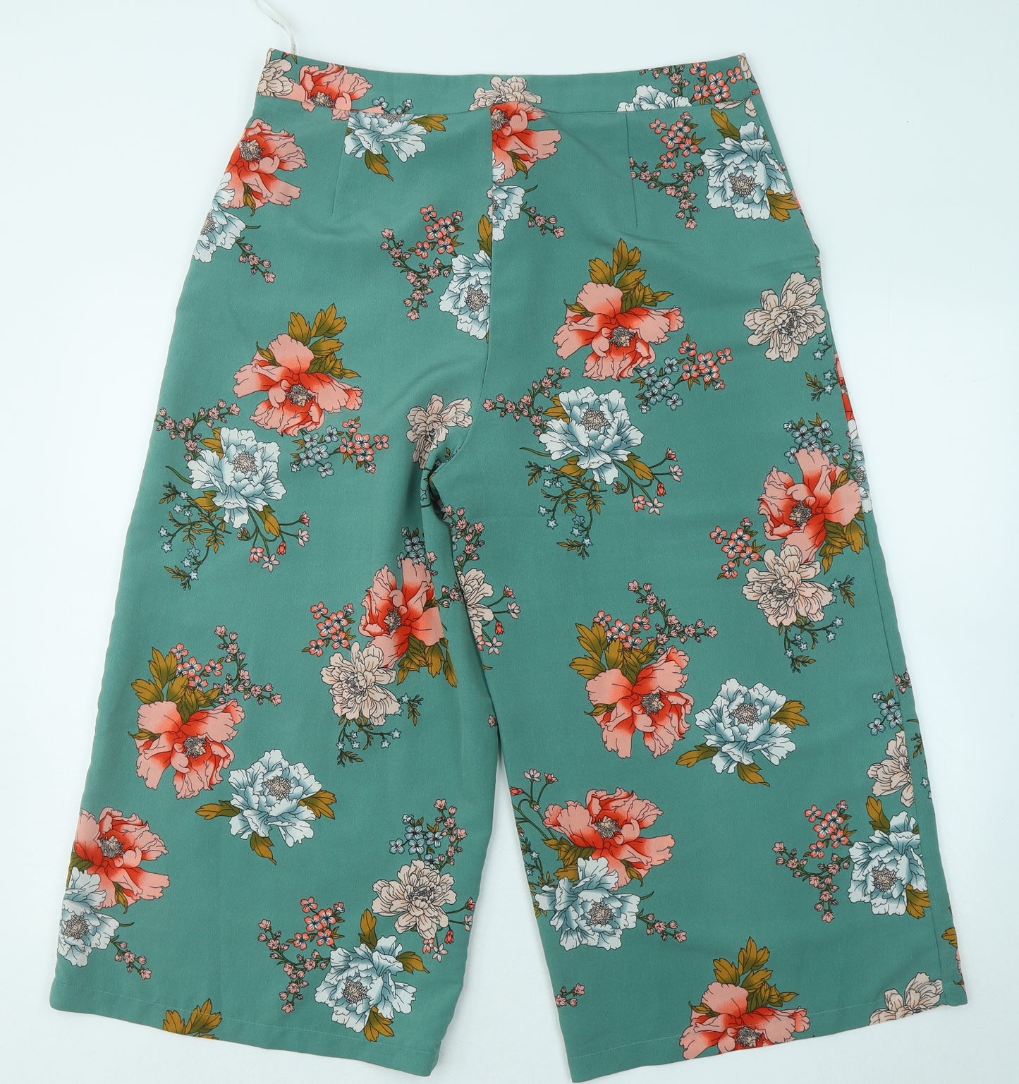 Primark Womens Green Floral Polyester Cropped Trousers Size 16 L21 in Regular