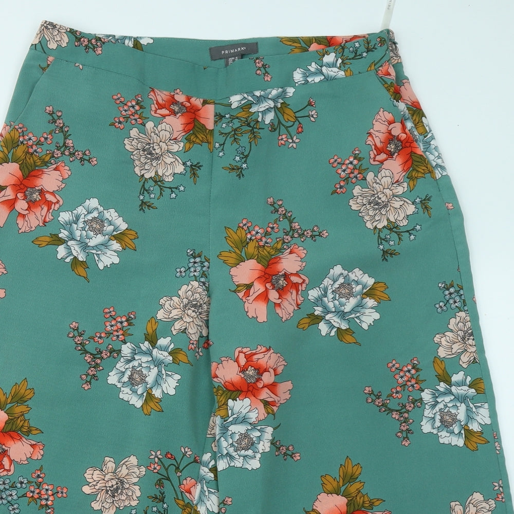 Primark Womens Green Floral Polyester Cropped Trousers Size 16 L21 in Regular