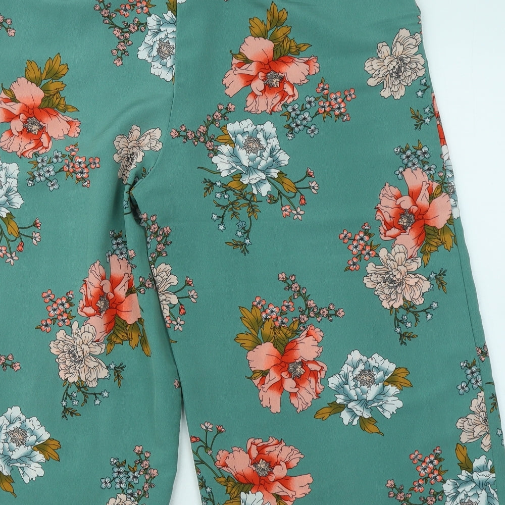 Primark Womens Green Floral Polyester Cropped Trousers Size 16 L21 in Regular