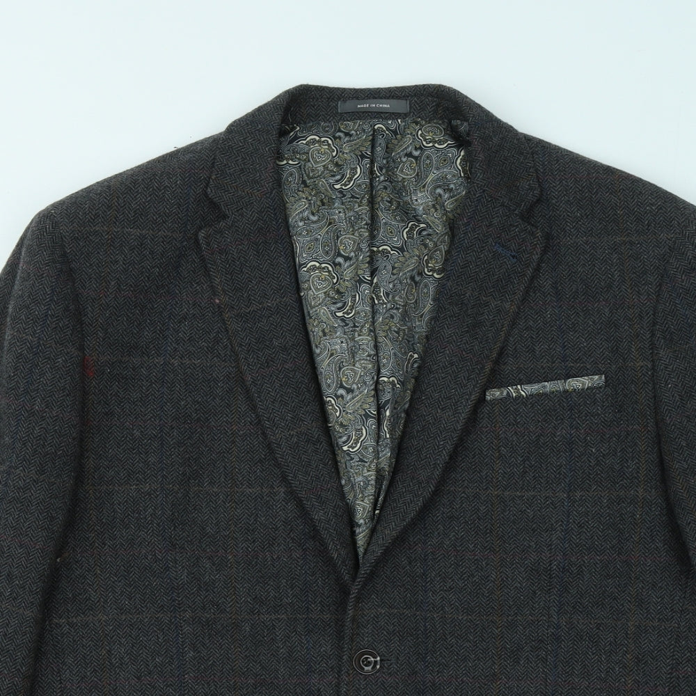 Primark Mens Grey Plaid Polyester Jacket Suit Jacket Size L