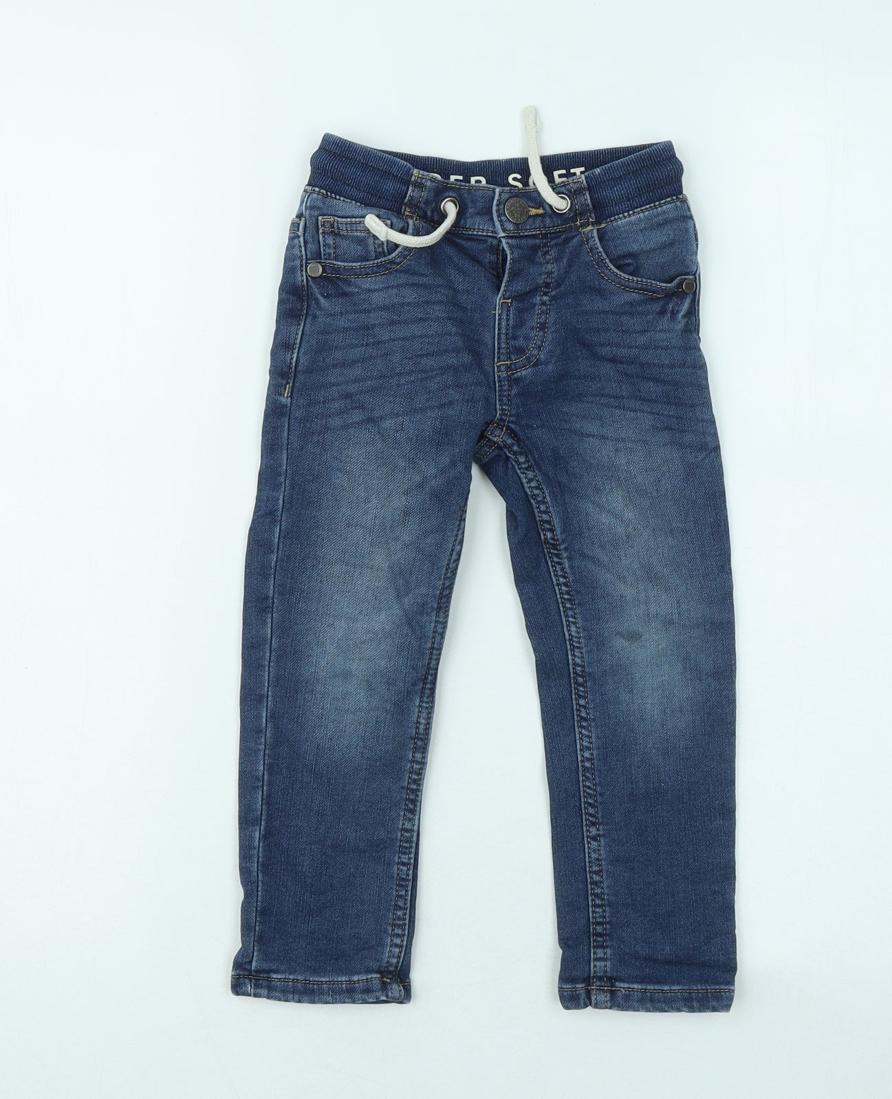 Marks and Spencer Boys Blue Cotton Straight Jeans Size 2-3 Years Regular Button