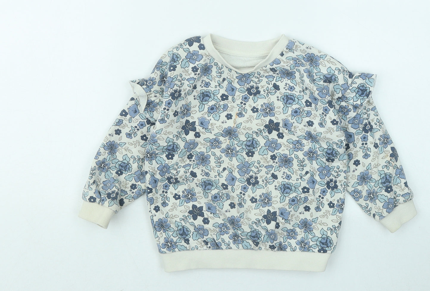 Matalan Girls Blue Floral Cotton Pullover Sweatshirt Size 2-3 Years